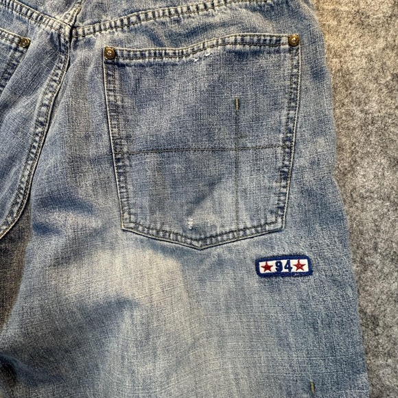 PJ Jeans Shorts Mens 36 Blue Denim Bermuda Relaxed Fit Distressed 94 Patches - Picture 13 of 16